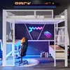 Hochbett mit LED-Streifen, Schreibtisch, Lattenrost, Leiter, Schubladen und Rausfallschutz, 140x200cm, Kinderbett, Metallbett, Jugendbett Bild 2