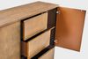 KAWOLA Sideboard GALA 2 Türen 3 Schubladen Kunstleder goldfarben Fuß Edelstahl gebürstet 85 x 40 x 140 cm Bild 2