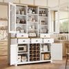 Flieks Küchenbuffet mit Arbeitsplatte in Holzoptik Natur, Glastüren und Weinregal (1-St, B120/T40/H185 cm) Hochschrank Küchenschrank Geschirrschrank mit verstellbarer Ablagen Bild 2
