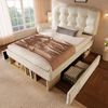Merax Einzelbett 90x200cm, Jugendbett, Polsterbett, mit Lattenrost, Bettgestell mit gebogenem höhenverstellbarem Kopfteil, Bett mit Schubladen und Stauraum, Samt, Beige Bild 2