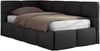 Jugendbett 90x200 ARVO Polsterbett mit Bettkasten, Stauraum & Gasdruckfeder, Modernes Design mit Kopfteil - Schwarz Kunstleder - Links Seite Bild 5