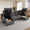 Merax 280cm Chenille U-Form Sofa, 2-Sitzer mit zwei Chaiselongues als Ecksofa, mit zwei Kissen, Chaiselongues mit aufklappbarem Stauraum, multifunktionales modulares Sofa, Grau Bild 5