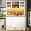 Flieks Küchenbuffet mit LED-Beleuchtung, Mülleimerfächern, Acryltüren und Gläserhalter (120×40×180 cm, 1-St) Hoschschrank Küchenschrank Buffetschrank mit verstellbare Ablagen Bild 2