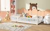 SEEZSSA Einzelbett Massivholzbett Holzbett Weiß Einzelbett mit Kopf und Fußteil Bett (90x200 cm Montessori Bodenbett Bett), mit Lattenrost und Rausfallschutz Bild 2