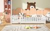 SEEZSSA Einzelbett Massivholzbett Holzbett Weiß Einzelbett mit Kopf und Fußteil Bett (90x200 cm Montessori Bodenbett Bett), mit Lattenrost und Rausfallschutz Bild 3
