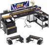 ODK Eckschreibtisch ODK Reversibel Eckschreibtisch mit Schubladen LED Schwarz 189.5×100cm Bild 5