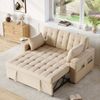 Merax 2-Sitzer Schlafsofa mit Stauraum und Verstellbarer Rückenlehne, Sofa mit Armlehnen-Staufächern und Kissen, Vielseitiges Klappsofa, Beige Bild 2