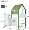 Hochbett 90x200 cm, mit Dach, Fenster, Kleiderschrank & 3 Regalböden, Holz, weiß/grün Bild 4