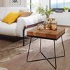 Beistelltisch 45 x 45 x 51 cm Akazie Massivholz mit Metallgestell, Industrial Anstelltisch Quadratisch Massiv Holz Tisch Braun, Wohnzimmertisch Modern Holztisch mit Metallbeinen Bild 2