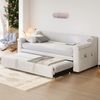 Merax Polsterbett, Doppelbett, Schlafsofa, 90/180*190 cm, Mit Smart Bluetooth-Stereoanlage, USB-Ladeanschluss, Ablagefächern, Samtstoff, Beige Bild 2