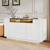 Sideboard mit LED-Beleuchtung, 2 Schränken & 3 Schubladen 140x40x68 cm Weiß+Schwarz Bild 4