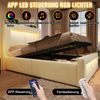 Merax Einzelbett 90x200 cm Polsterbett Kinderbett Jugendbett mit Stauraum, hydraulisches Bett, LED-Beleuchtung mit App-Steuerung, USB- & Type-C-Ladeanschlüsse, Samt, Beige Bild 2