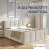 Juskys Boxspringbett Manitoba - Bouclé-Stoff, Gepolstertes Kopfteil mit Steppung & Stabile Konstruktion, Topper inklusive - Beige Bild 2