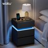 Woltu Nachttisch (2-St), Nachtschrank mit integrierter Steckdosenleiste, schwarz Bild 2