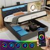 oyajia Polsterbett Doppelbett mit Steckdosen & LED Beleuchtung,Hydraulischem Stauraum (Funktionbett mit Hydraulikstange,Tragfähigkeit: 365kg, Strapazierfähig,Metallrahmen), Bettgestell mit Lattenrost,Leinenmaterial Polsterbett, ohne matratze Bild 2