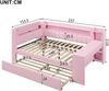 Merax Doppelbett 140x200cm, Kinderbett Gepolstertes Tagesbett mit USB-Anschlüssen und LED-Gürtel, mit Ausziehbett und Schreibtisch, Rosa Bild 4