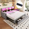 Merax Einzelbett Daybett 90/180 x190cm Ausziehbares Polsterbett Schlafsofa, Kopfteil mit integrierten Staufächern, LED-Lichtleiste und Ladesteckdosen, Mit 2 Schubladen, Samt Hellgrau Bild 5