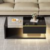 Couchtisch 90 cm lang, Hochglanz, Beistelltische, Couchtische mit Glas und LED-Effekt Schwarz 90 cm Bild 3