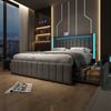 Polsterbett mit USB- und Typ-C-Anschluss, LED-Beleuchtung, 4 Schubladen, Stoffbett 160x200 cm,Grau Bild 5