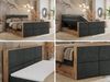 Doppelbett, Boxspringbett mit zwei Multipocket-Matratzen und ein Topper, Bettkästen, Eiche Wotan Holzrahmen, genähtes Kopfteil und Front - ALBERO 2 KING DUO - 120 x 200 cm - Dunkelgrau Stoff - H3 Bild 2