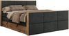 Doppelbett, Boxspringbett mit zwei Multipocket-Matratzen und ein Topper, Bettkästen, Eiche Wotan Holzrahmen, genähtes Kopfteil und Front - ALBERO 2 KING DUO - 120 x 200 cm - Dunkelgrau Stoff - H3 Bild 4
