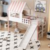 Kinderhochbett mit Rutsche und Stauraum 90x200 cm, Massivholz Kiefer mit Dachdesign,Spielbett Rosa Bild 2