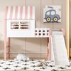 Kinderhochbett mit Rutsche und Stauraum 90x200 cm, Massivholz Kiefer mit Dachdesign,Spielbett Rosa Bild 3
