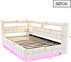 Merax Einzelbett, Polsterbett Schlafsofa 90 × 200 cm, Mit Hydraulischem Stauraum, Holzregal, LED-Lichtleiste, Steckdose, USB- und Typ-C-Ladeanschlüssen, Samt, Beige Bild 4