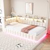 Merax Einzelbett, Polsterbett Schlafsofa 90 × 200 cm, Mit Hydraulischem Stauraum, Holzregal, LED-Lichtleiste, Steckdose, USB- und Typ-C-Ladeanschlüssen, Samt, Beige Bild 2