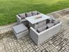 Fimous 8-Sitzer Polyrattan Gartenmöbel Set mit 2 Sofa; Gas Feuertisch und Großer Hocker Outdoor Terrassen Essgruppe Helles Grau Bild 3