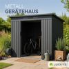 Juskys Metall Geräteschuppen M – Dunkelgrau, wetterfest mit Fundamentrahmen, Schiebetür & abschließbar - für Garten & Aufbewahrung Bild 2