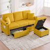 Sofa 194 x 73 x 81 cm mit LED, USB-C und Stauraum – Cordsofa in Senfgelb Bild 5