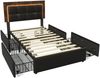 Polsterbett 90×200 cm aus PU-Stoff mit LED-Beleuchtung und Matratze, schwarz Bild 4