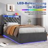 Polsterbett aus Holland-Velours mit LED, USB-C & hydraulischem Stauraum, ohne Matratze, 90x200 cm, Grau Bild 3