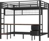 Hochbett, 90*200 und 140*200, Eisenrahmen, Schubladen, Ablagen für Gegenstände, Gitter zum Aufhängen von Gegenständen, Schreibtisch, Mit 7-farbiger LED-Leiste, USB-Anschluss, ohne Matratze, Schwarz Bild 4
