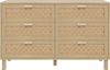 Elegantes Sideboard und Kommode aus Naturholz mit sechs Schubladen, Schlafzimmerschrank mit viel Stauraum, Schubladen in Rattanoptik. Bild 4