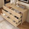 Elegantes Sideboard und Kommode aus Naturholz mit sechs Schubladen, Schlafzimmerschrank mit viel Stauraum, Schubladen in Rattanoptik. Bild 5