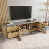 TV-Schrank 172x38x45,5 cm in Naturholzoptik mit 3D-Türen, ovaler Glasvitrine und viel Stauraum Bild 2