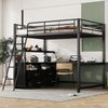 Hochbett 140x200 cm mit Metalllrahmen, L-förmigem Schreibtisch und Schubladen, MDF-Oberflächen, Schwarz Bild 2