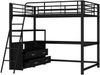 Hochbett 140x200 cm mit Metalllrahmen, L-förmigem Schreibtisch und Schubladen, MDF-Oberflächen, Schwarz Bild 5