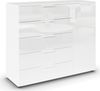 Rauch Möbel Flipp, Kombikommode, Kommode mit Stauraum für Wohnzimmer, Schlafzimmer, Flur, 2 Fachböden, Alpinweiß/Glasfront Weiß, 1-türig, 5 Schubkästen, Griffe weiß, 120 x 100 x 42 cm Bild 4
