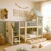 Kinder-Etagenbett 90x200 cm, Mit Bettgitter in Wolkenform, Dachkonstruktion Mit Fenstern, Stauraumleiter, Regalen und Schubladen, Kinderbett aus Holz, Bett für Jungen und Mädchen, Doppelbett, Grün Bild 5