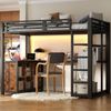 Merax Metall-Hochbett, (140 x 200 cm) Kinderbett, mit integriertem Arbeitsbereich, LED-Beleuchtung, USB-Anschlüssen und viel Stauraum, schwarz Bild 3