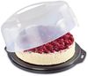 Xavax Kuchen-Transportbox rund mit Deckel Kuchenbehälter 31,5 cm Durchmesser, Innenhöhe 8 cm,Kuchenbox mit Stückeinteilungshilfe,Tortenplatte anthrazit, Transparent Bild 2