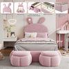 OKWISH Kinderbett Funktionsbett Stauraumbett Polsterbett (Hasenohren mit einstellbarer Helligkeit warmfarbenen Lichtstreifen, mit zwei Aufbewahrungshockern, Kinderbett mit Holzlatten 90x200 cm), mit Matratze Bild 3