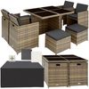 tectake Sitzgruppe Aluminium Rattan Gartenlounge für 4 bis 8 Personen, Inkl, (Loungeset Manhattan, 9-tlg, für Außen in Naturfarben), wetterfest und UV-beständig, 2 Bezugssets, mit Sicherheitsglasplatten Bild 4