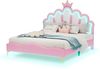 140*200cm Flaches Doppelbett, kronenförmiges Prinzessinnenbett, weiche Polsterung aus PU-Leder, verstellbarer LED-Umgebungslichtstreifen,Rosa Bild 4