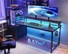 Gaming Tisch LED-Beleuchtung Steckdose Schubladen Carbon Fiber Schwarz 151×50 cm Bild 2