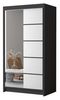 Schwebetürenschrank Letto III 100 cm mit Spiegel - Kleiderschrank, Schiebetürenschrank mit Kleiderstange und Einlegeboden, Schlafzimmerschrank, Schiebetüren - 100x200x58 cm (Schwarz/Weiß) Bild 5
