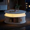 Merax Couchtisch hochglanz Sofatisch höhenverstellbar Beistelltisch mit LED-Beleuchtung (Versteckter Stauraum & Höhenverstellbare Tischplatte, 1-St), Runder Wohnzimmertisch mit 2 Rollladentüren & Stauraum, 75x75x52cm Bild 2